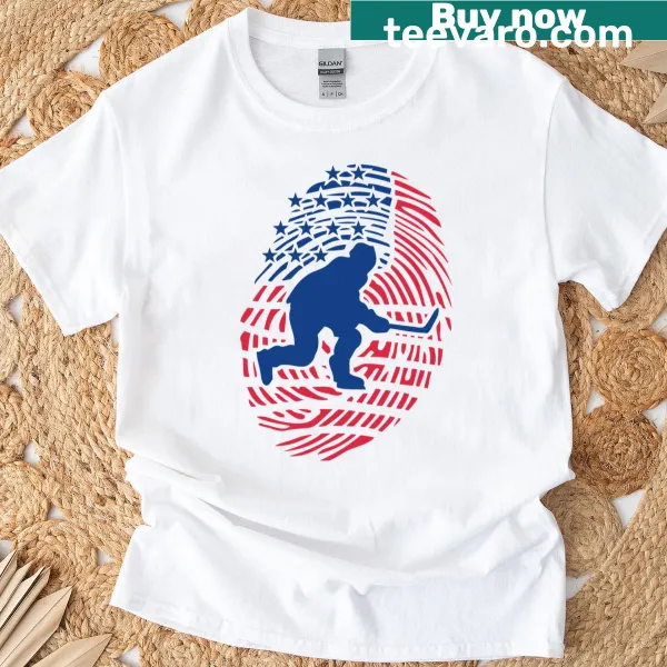 Ice hockey t-shirt featuring a fingerprint design and USA flag