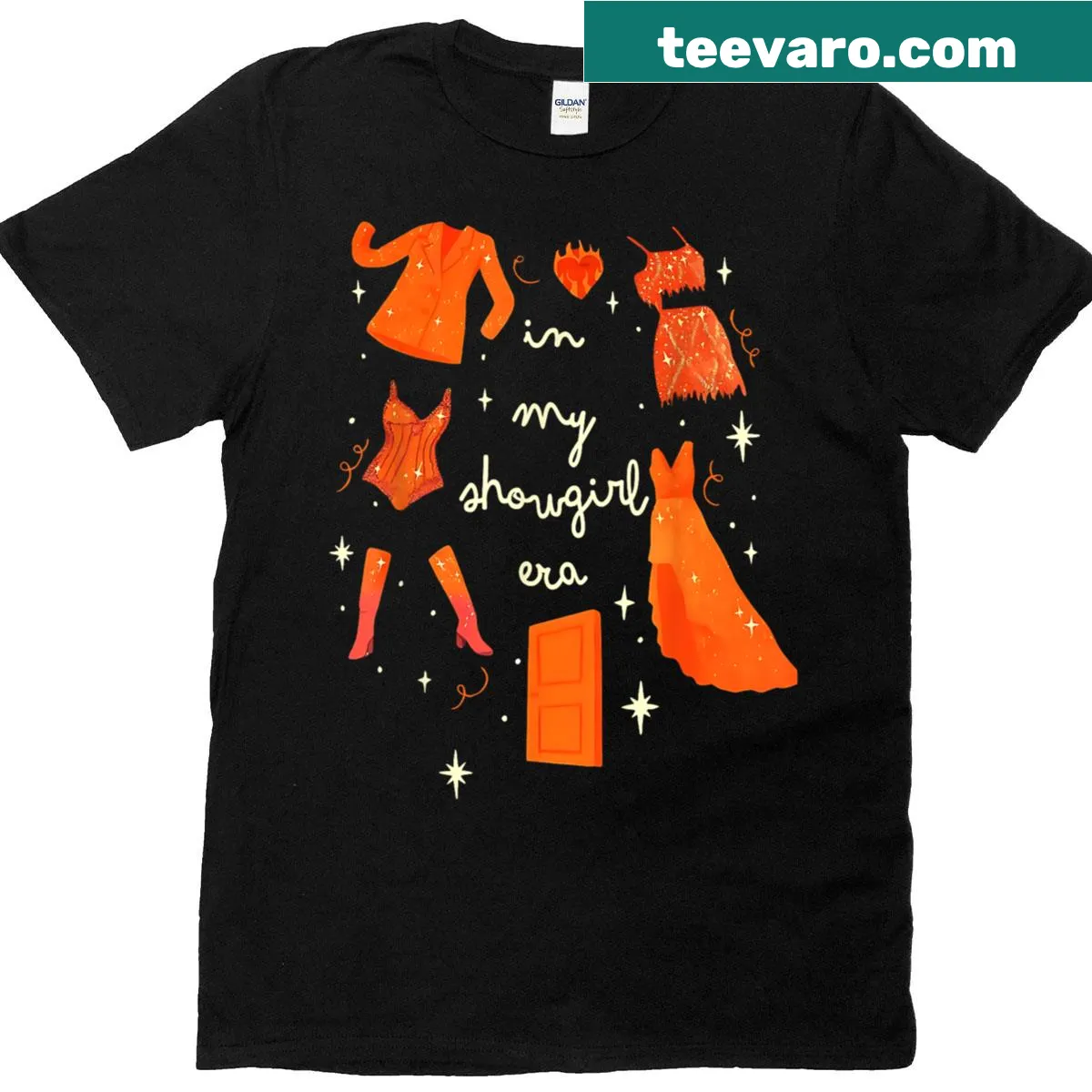 Funny showgirl illustration with lively text for a playful vibe. — on a men's t-shirt