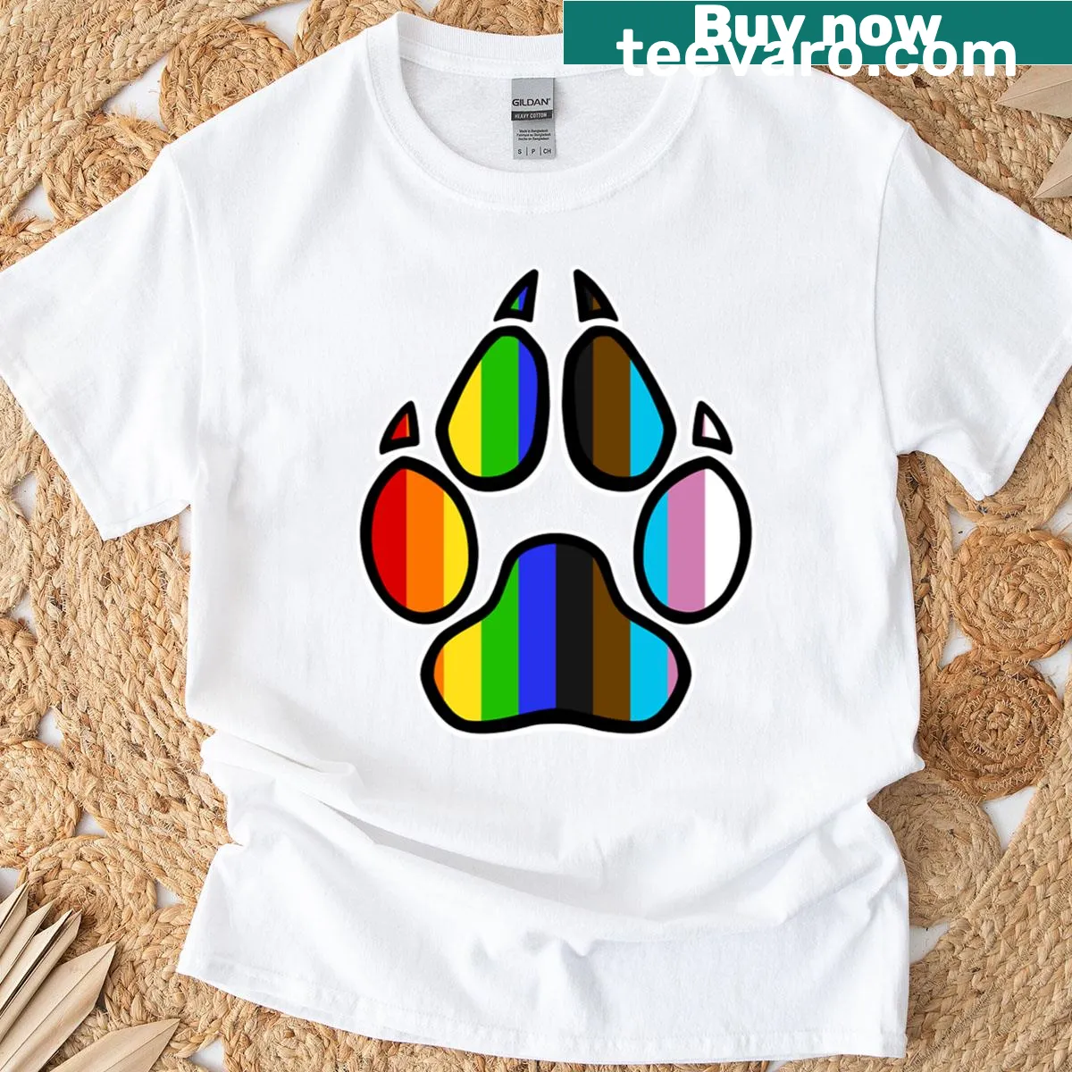 Design featuring a pride paw print on a t-shirt celebrating inclusivity — on a men's t-shirt