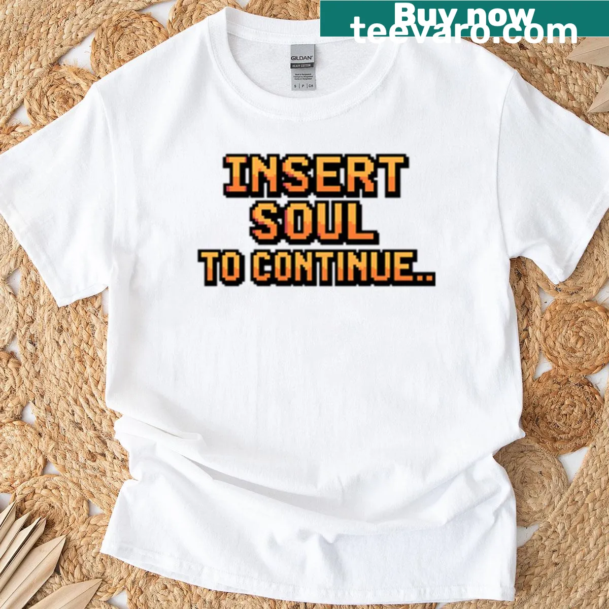 Pixel art retro gamer T-shirt with a gaming quote — on a men's t-shirt
