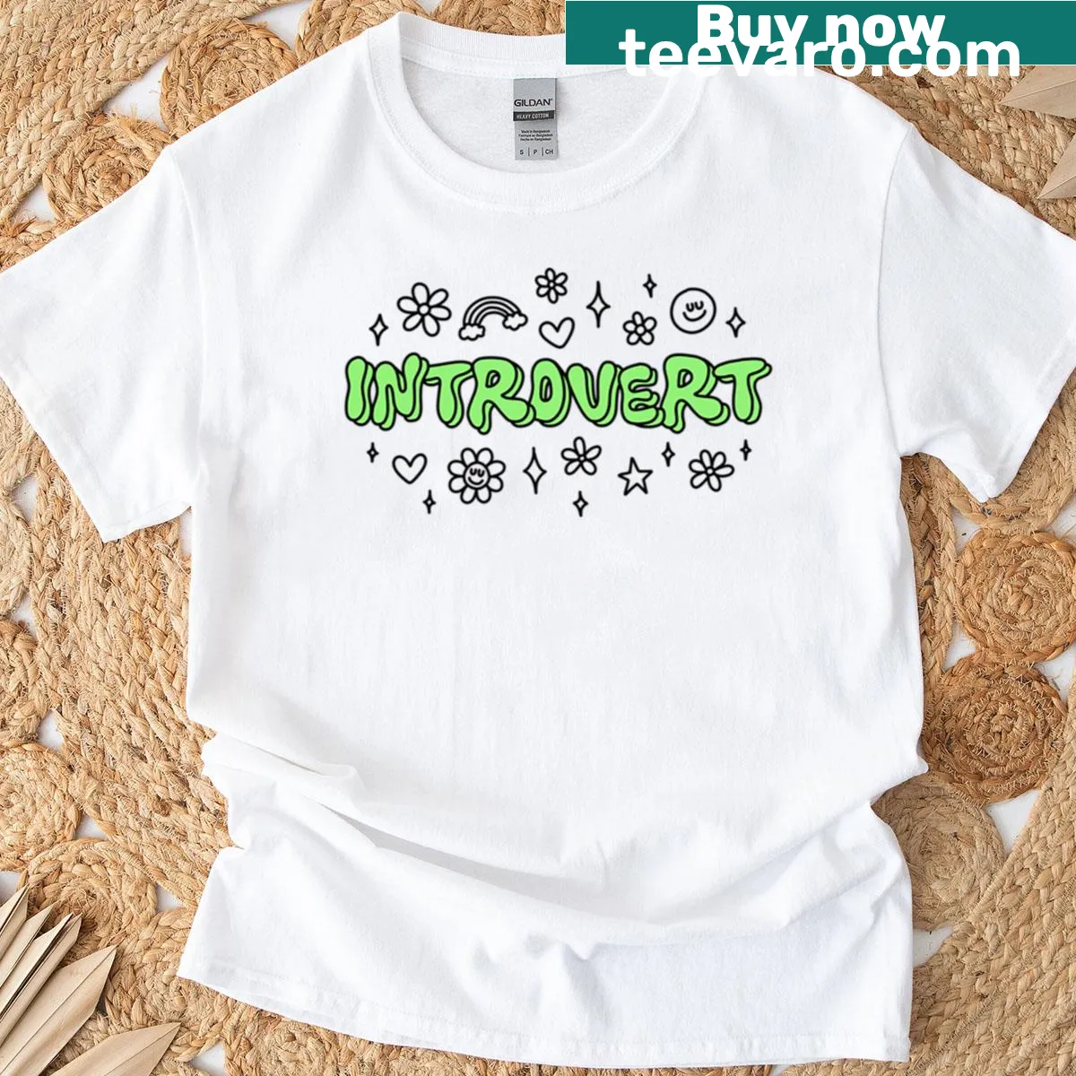 T-shirt with cute bubble lettering and sparkles, hearts, and sunshine graphics. — on a men's t-shirt