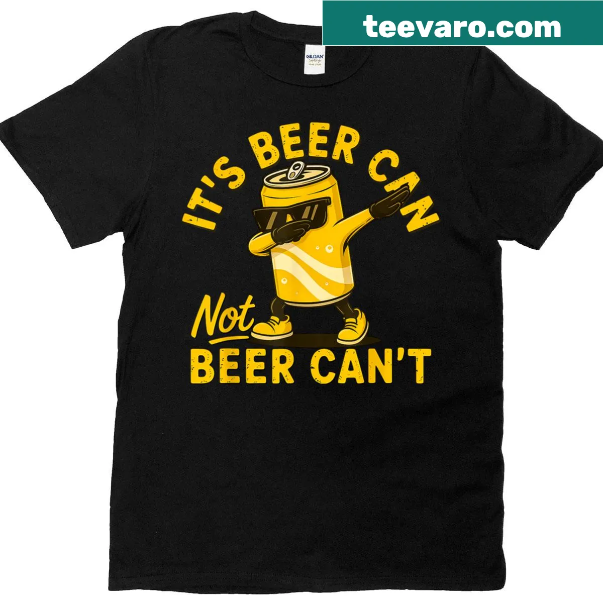 Funny T-shirt with 'It's Beer Can Not Beer Can Cool' text — on a men's t-shirt