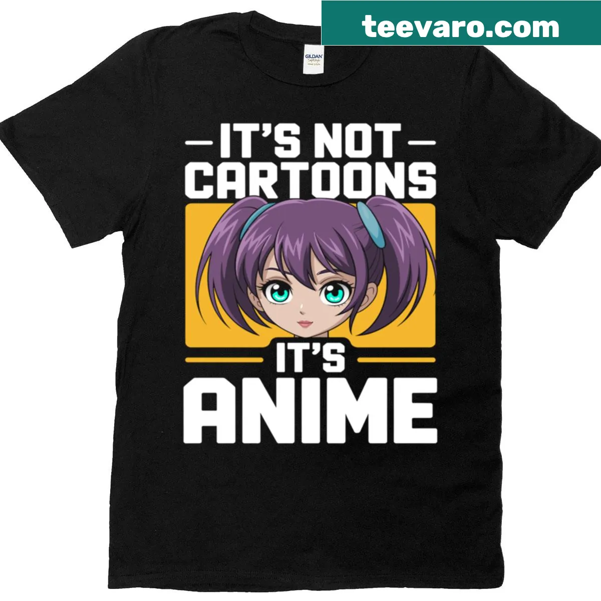 Anime-themed t-shirt with a bold statement about cartoons — on a men's t-shirt