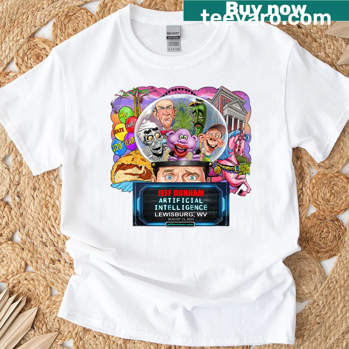 Commemorative graphic for Jeff Dunham event in Lewisburg on a T-shirt — on a men's t-shirt