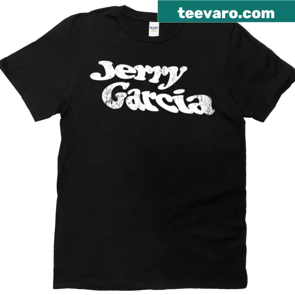 Artistic representation of Jerry Garcia on a white t-shirt