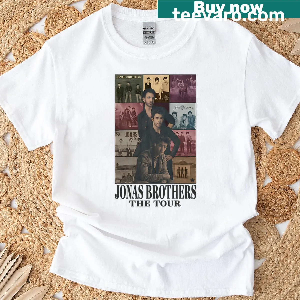 Jonas Brothers t-shirt with 'Greetings From Your Hometown Tour' graphic — on a men's t-shirt