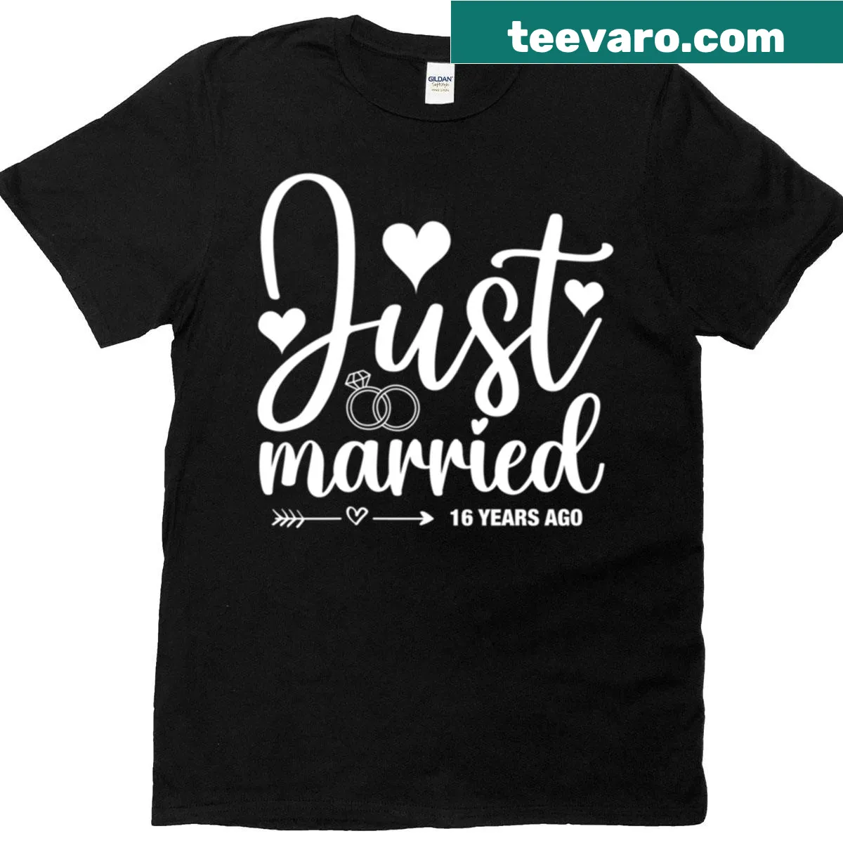 Anniversary t-shirt celebrating 16 years of marriage — on a men's t-shirt