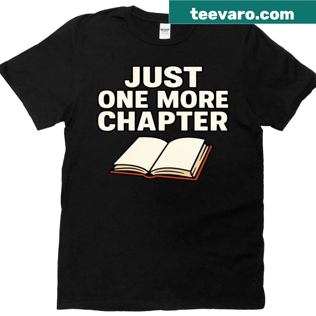 Book lover design T-shirt with 'Just One More Chapter' — on a men's t-shirt