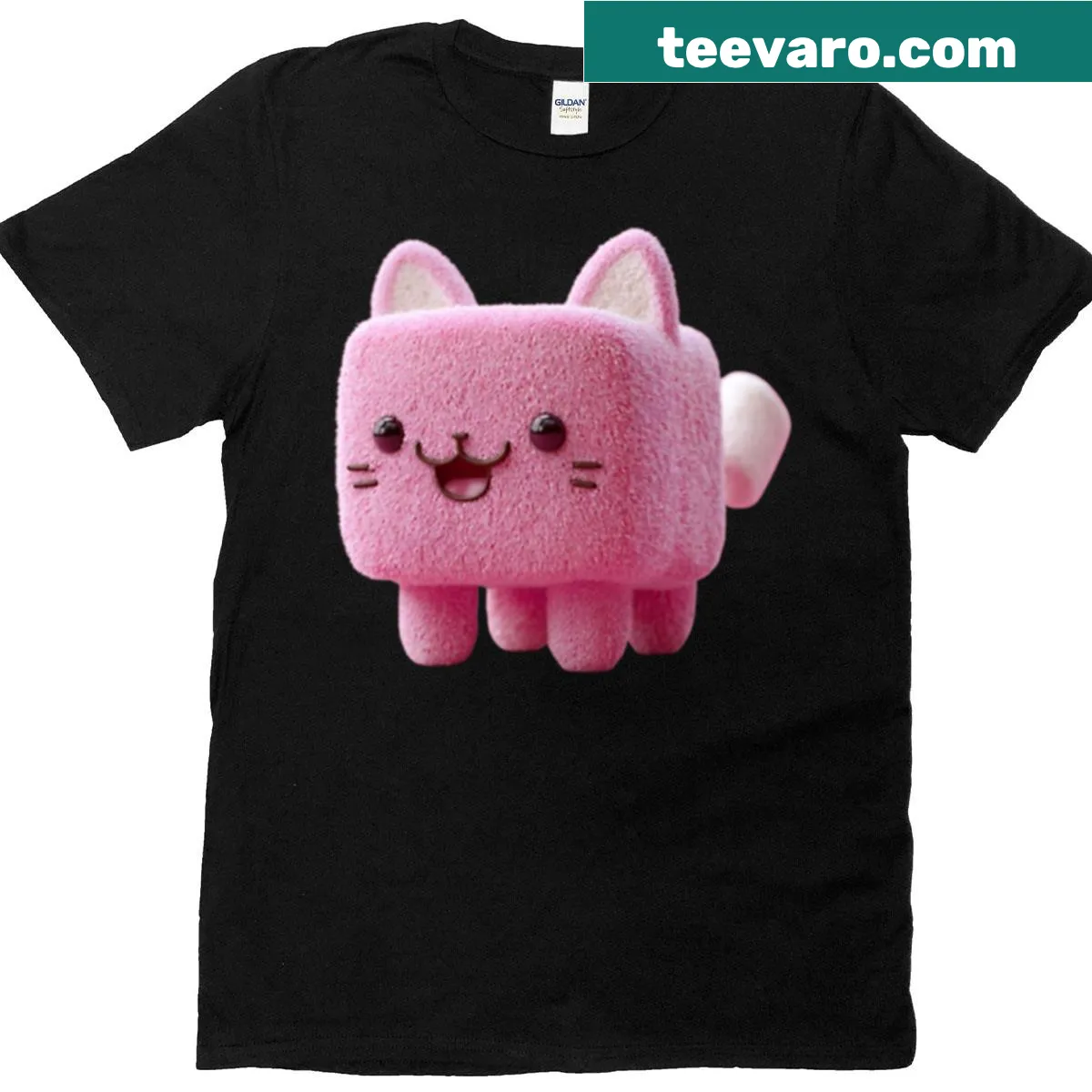 Kawaii marshmallow kitty design T-shirt — on a men's t-shirt