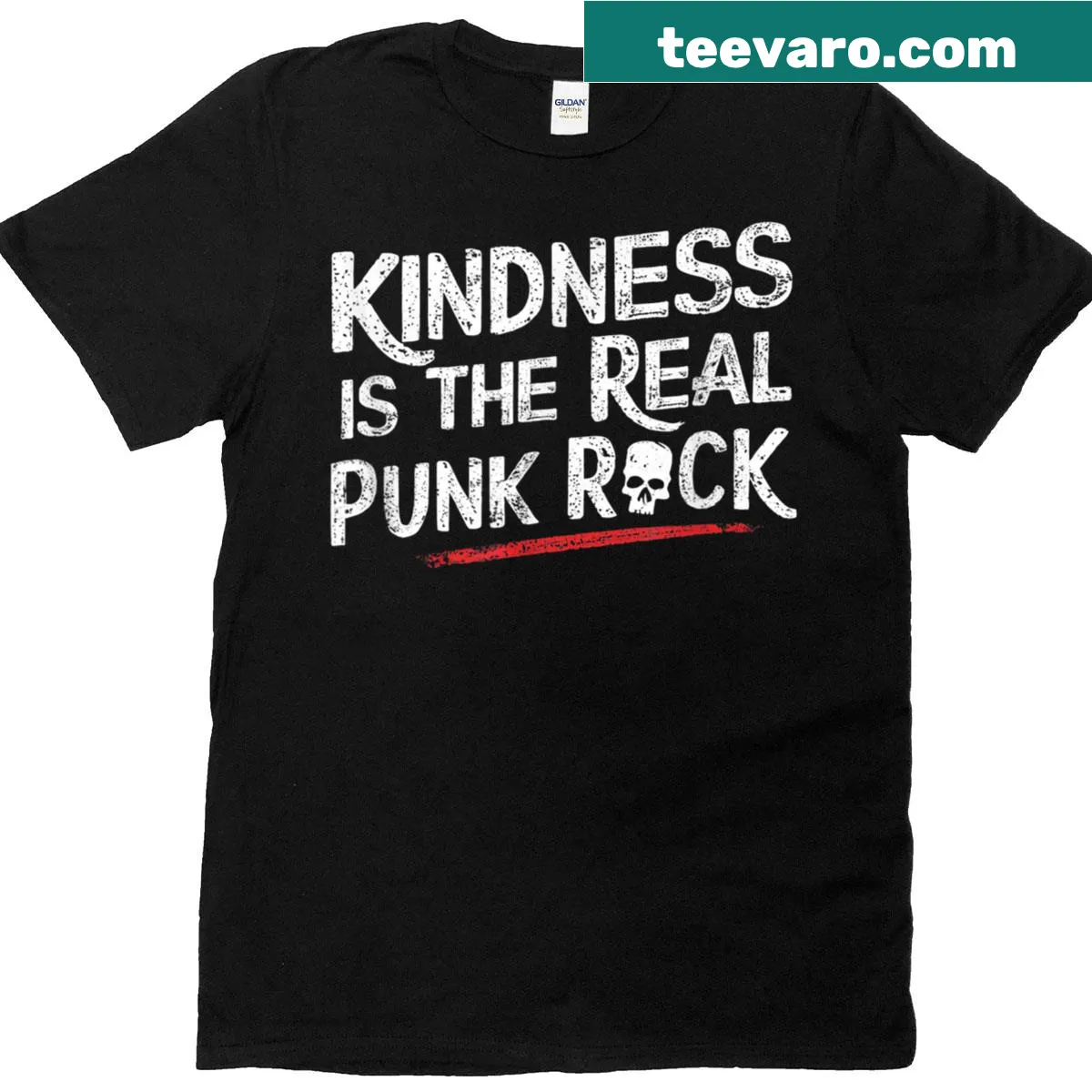 Inspirational T-shirt with 'Kindness Is The Real Punk Rock' — on a men's t-shirt