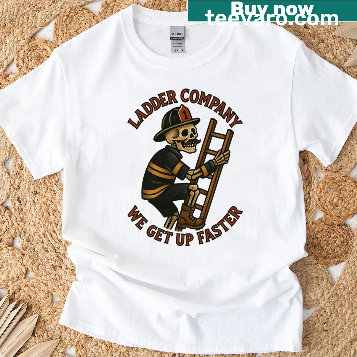 Simple T-shirt with typography celebrating ladder company workers. — on a men's t-shirt