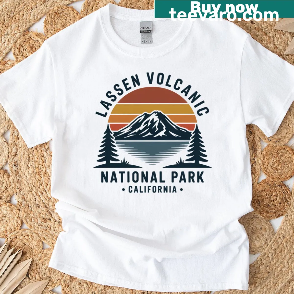 Vintage-style T-shirt featuring a mountain design inspired by Lassen National Park — on a men's t-shirt