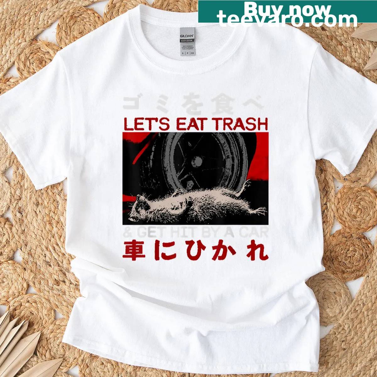 Playful vintage opossum graphic with humorous text on a T-shirt — on a men's t-shirt