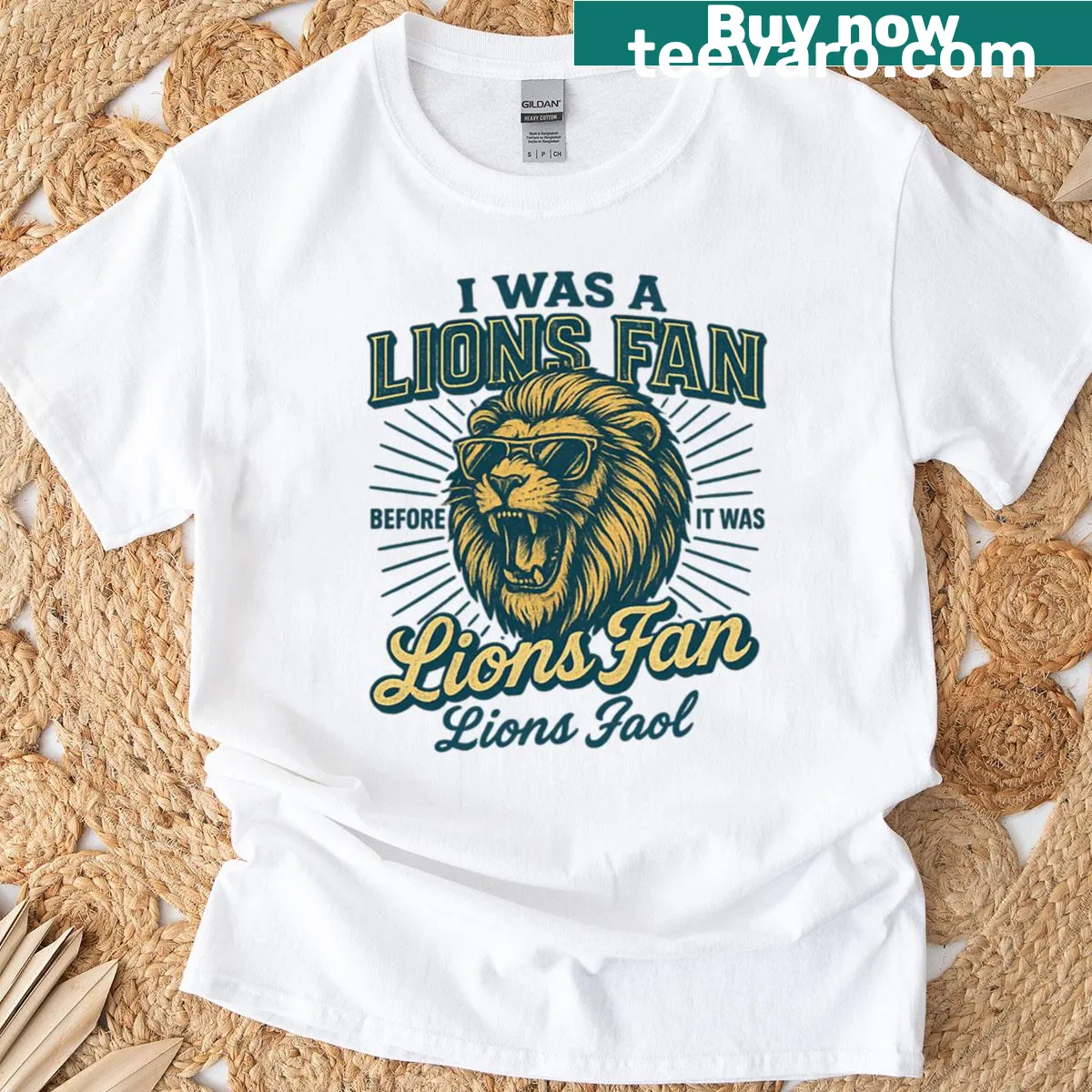 Retro lion fan T-shirt with a playful statement. — on a men's t-shirt