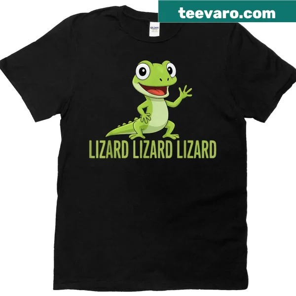 Funny T-shirt featuring lizard button meme design