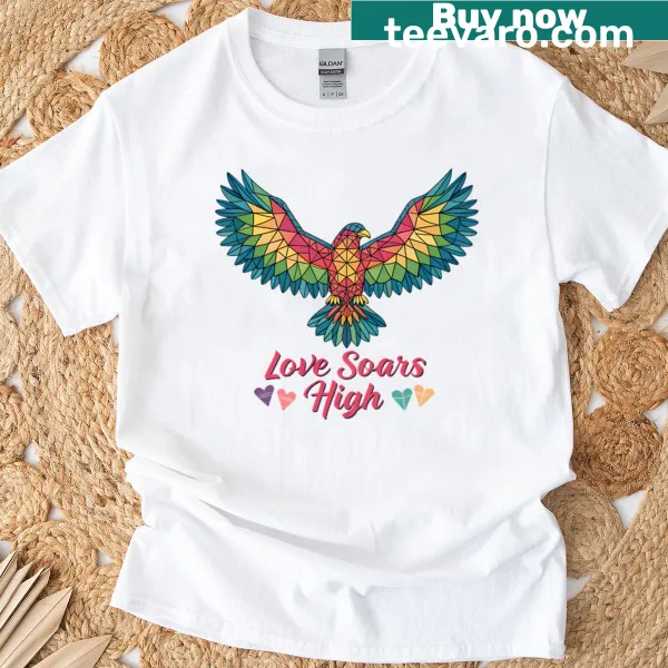 Majestic eagle logo with heart-shaped wings on a T-shirt
