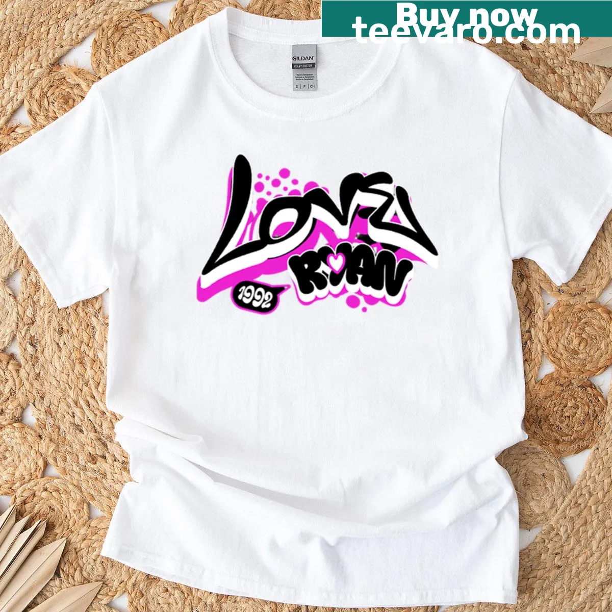 Love-themed typography printed on a couple's t-shirt — on a men's t-shirt