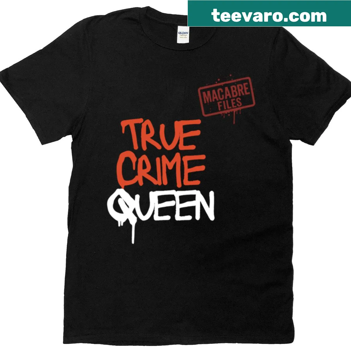 Dark-themed T-shirt inspired by true crime and macabre themes. — on a men's t-shirt
