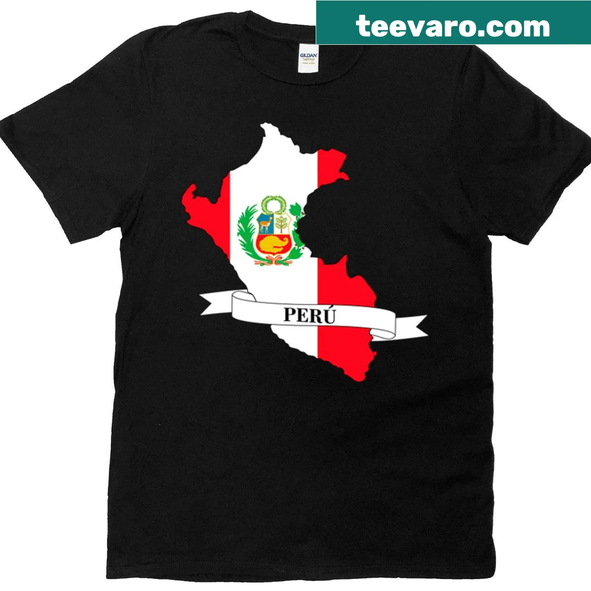 Artistic map of Peru with flag design on t-shirt — on a men's t-shirt