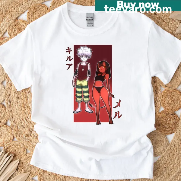 Illustration of Meru and Killua on a graphic T-shirt