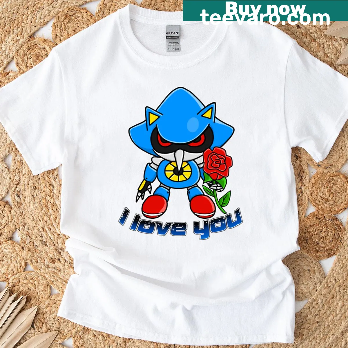 Metal Sonic character graphic on a T-shirt — on a men's t-shirt