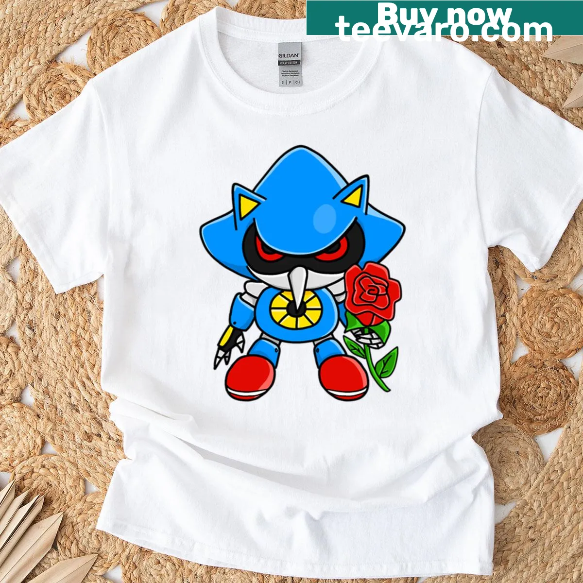 Metal Sonic character graphic on a T-shirt — on a men's t-shirt