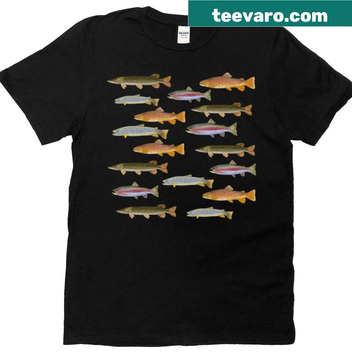 Whimsical cartoon fish design on a t-shirt — on a men's t-shirt