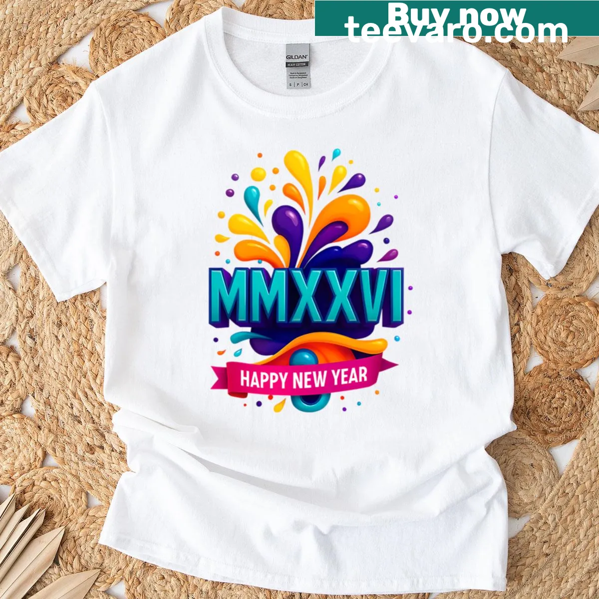 New Year 2026 Roman numerals celebration t-shirt — on a men's t-shirt