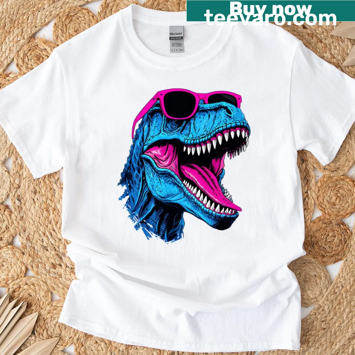 Illustration of a modern dinosaur on a T-shirt — on a men's t-shirt
