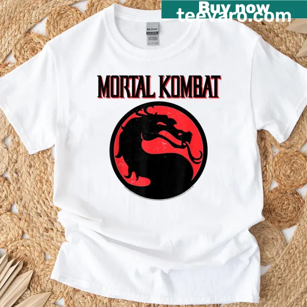 Vintage T-shirt featuring the Mortal Kombat dragon logo in black and red.