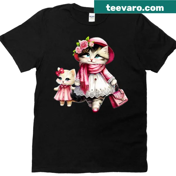 Charming mother-daughter shopping spree t-shirt with whimsical graphics