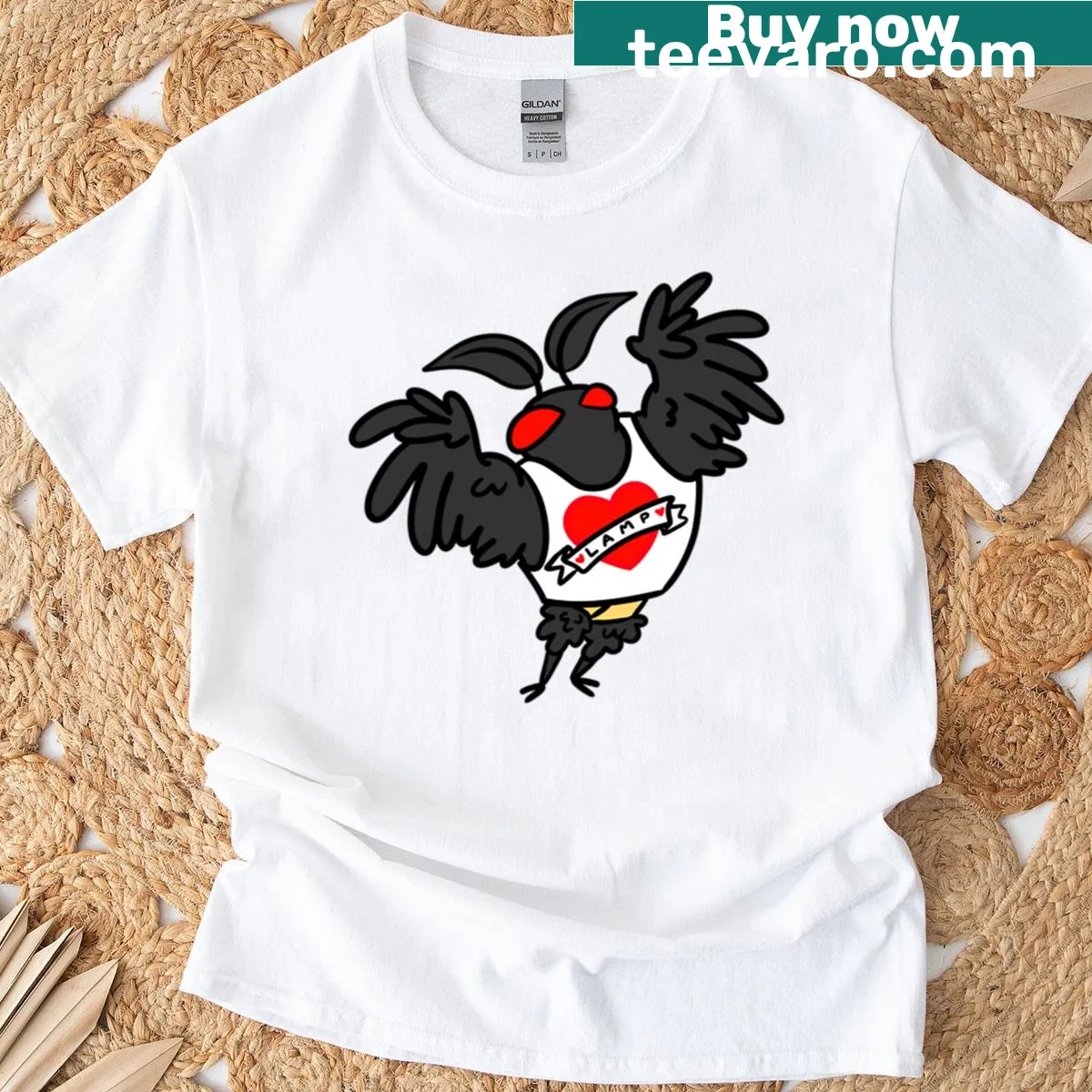 Cute illustration of Mothman as a love lamp on T-shirt — on a men's t-shirt