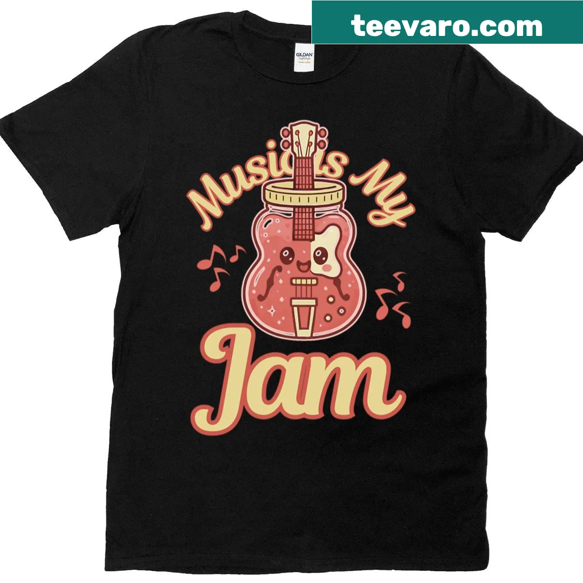 Graphic tee saying 'Music Is My Jam' in bold font — on a men's t-shirt