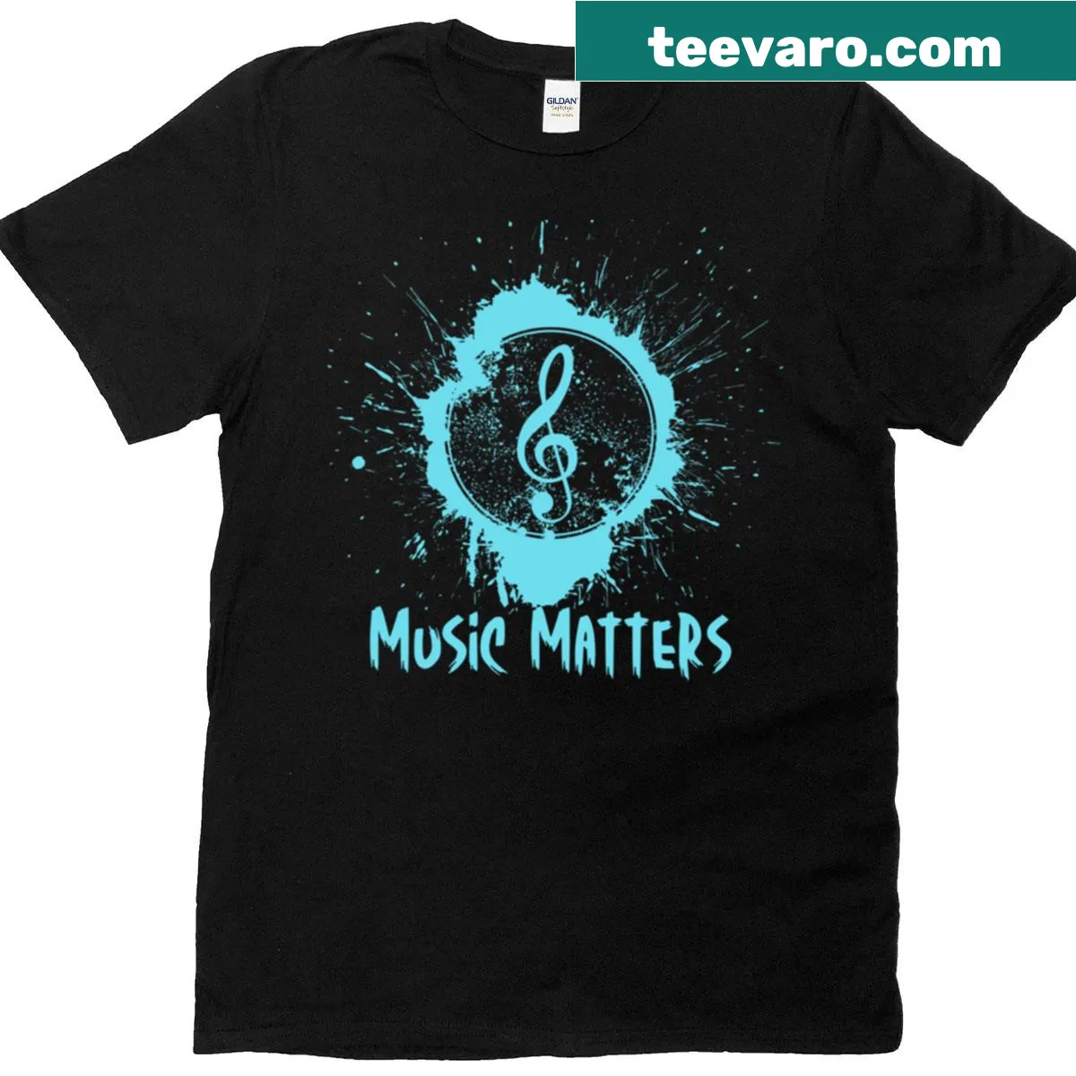Bold 'Music Matters' text on a stylish T-shirt — on a men's t-shirt