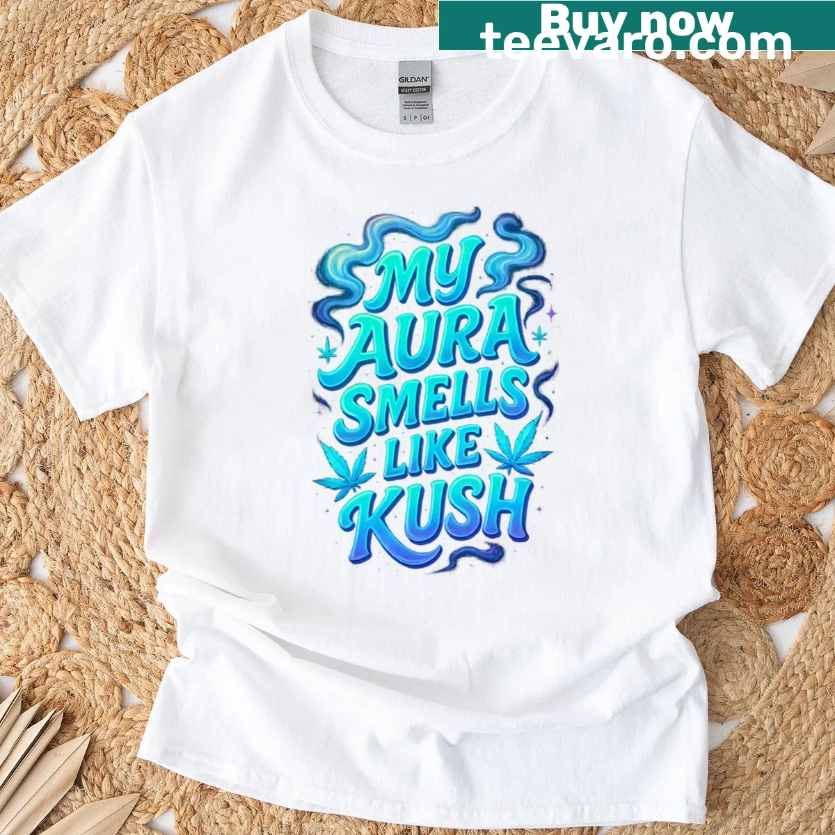 Psychedelic cannabis art graphic on a T-shirt — on a men's t-shirt