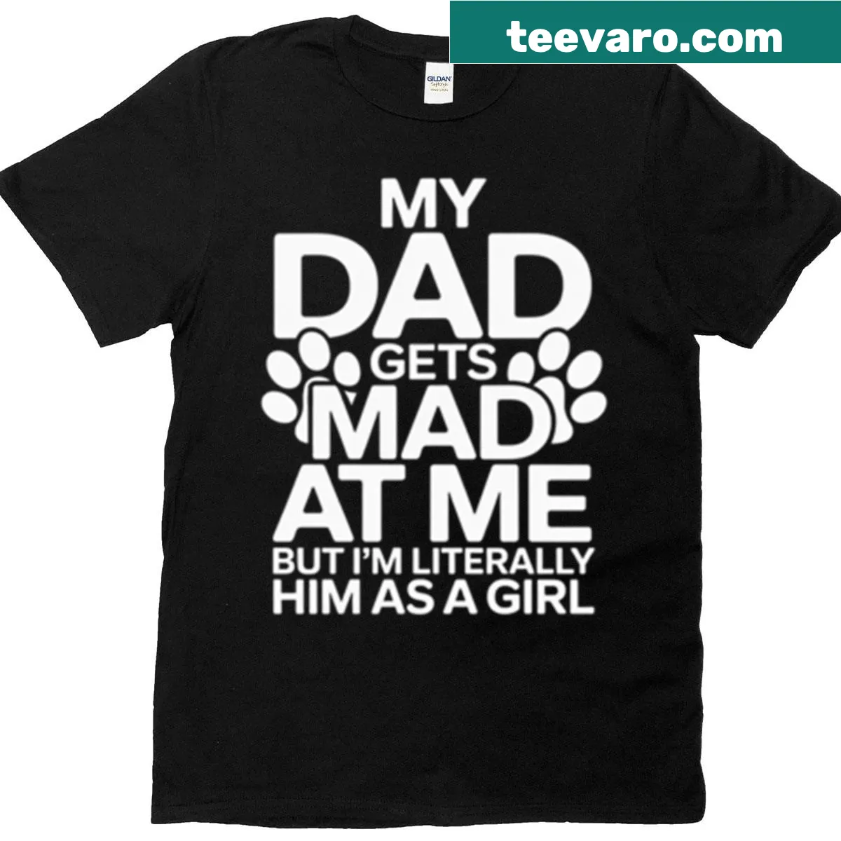 Humorous family dynamics paw print t-shirt — on a men's t-shirt