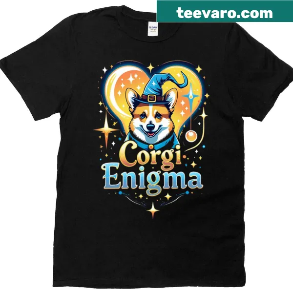 Whimsical illustration of a mystical corgi with magical elements
