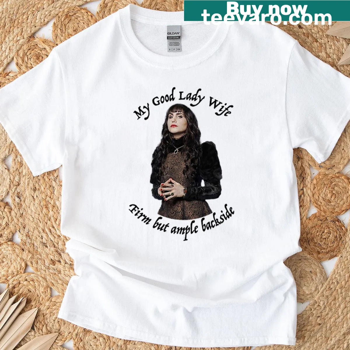 Sentimental typography T-shirt with 'Nadja My Good Lady Wife' — on a men's t-shirt