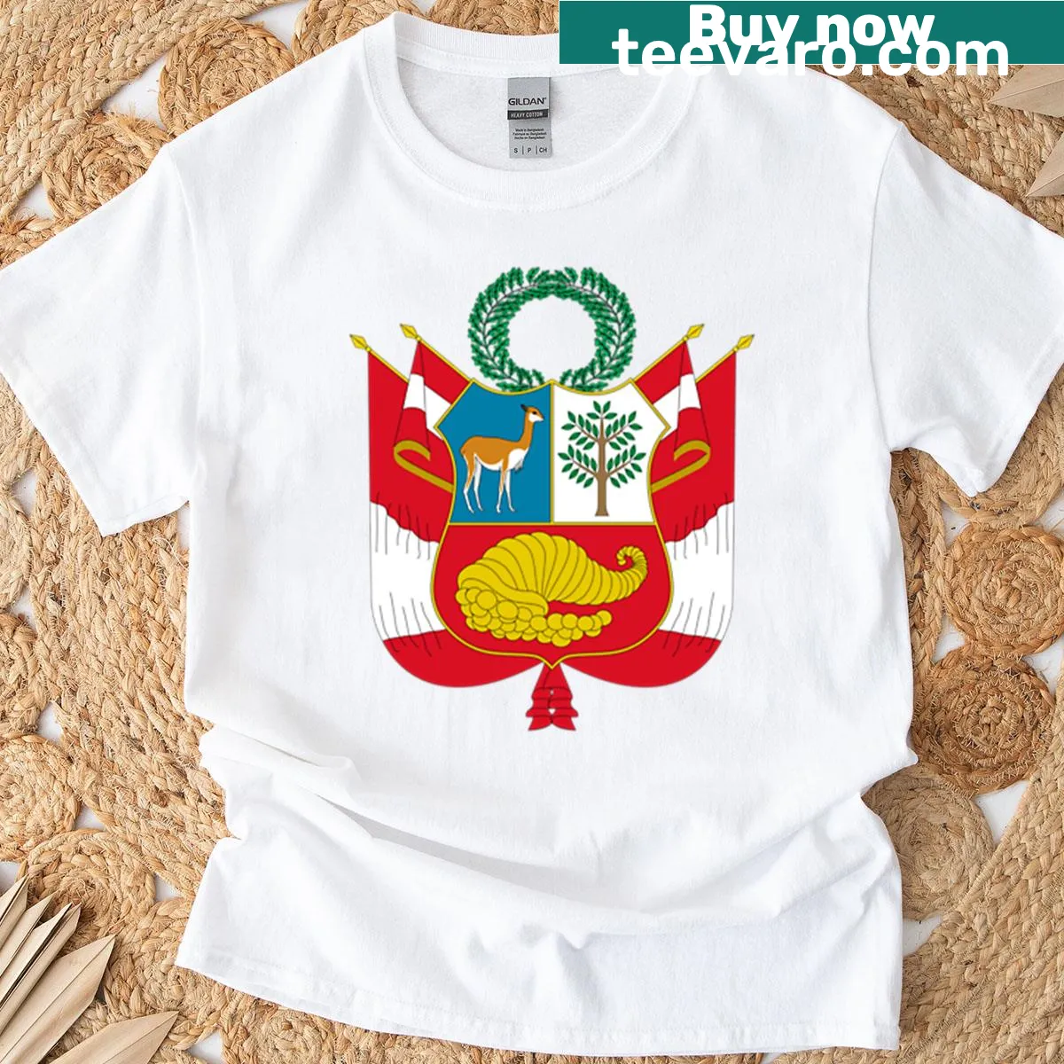 National emblem of Peru printed on a T-shirt — on a men's t-shirt