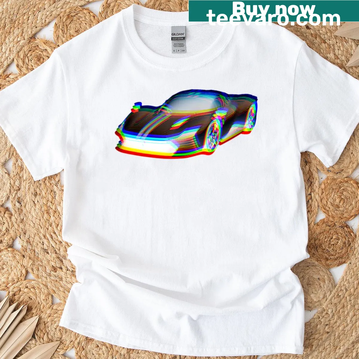 Retro racing-themed T-shirt with dynamic design — on a men's t-shirt