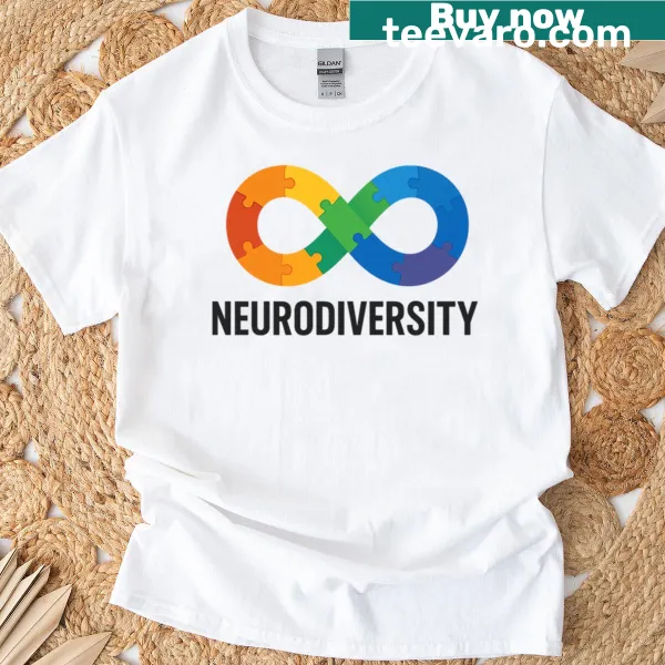 Infinity symbol intertwined with puzzle pieces printed on a t-shirt