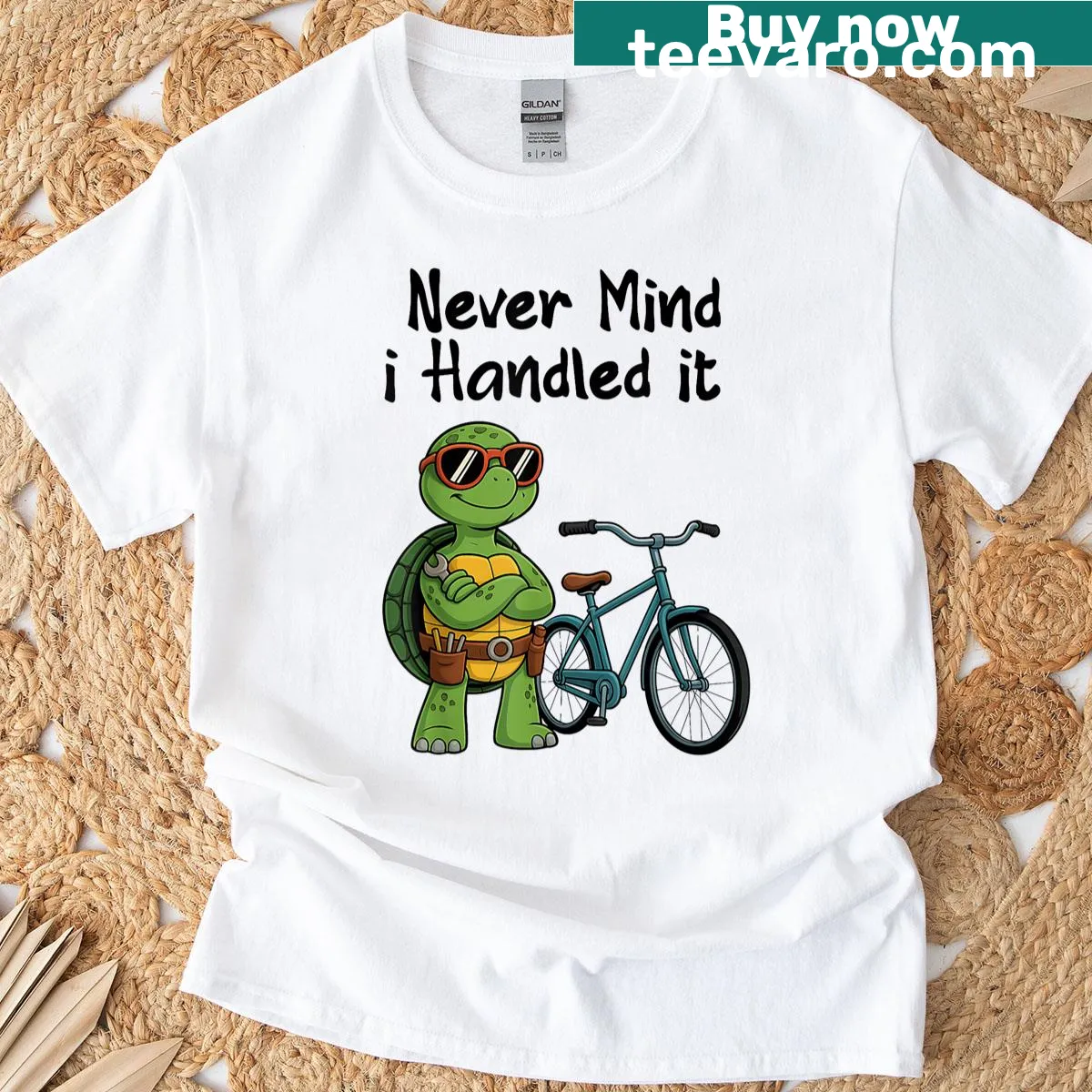Funny turtle mechanic joke t-shirt with humorous saying — on a men's t-shirt