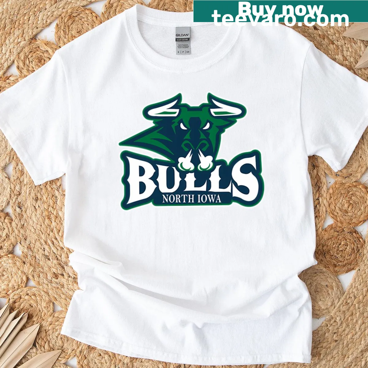 Graphic T-shirt featuring the North Lowa Bulls logo — on a men's t-shirt