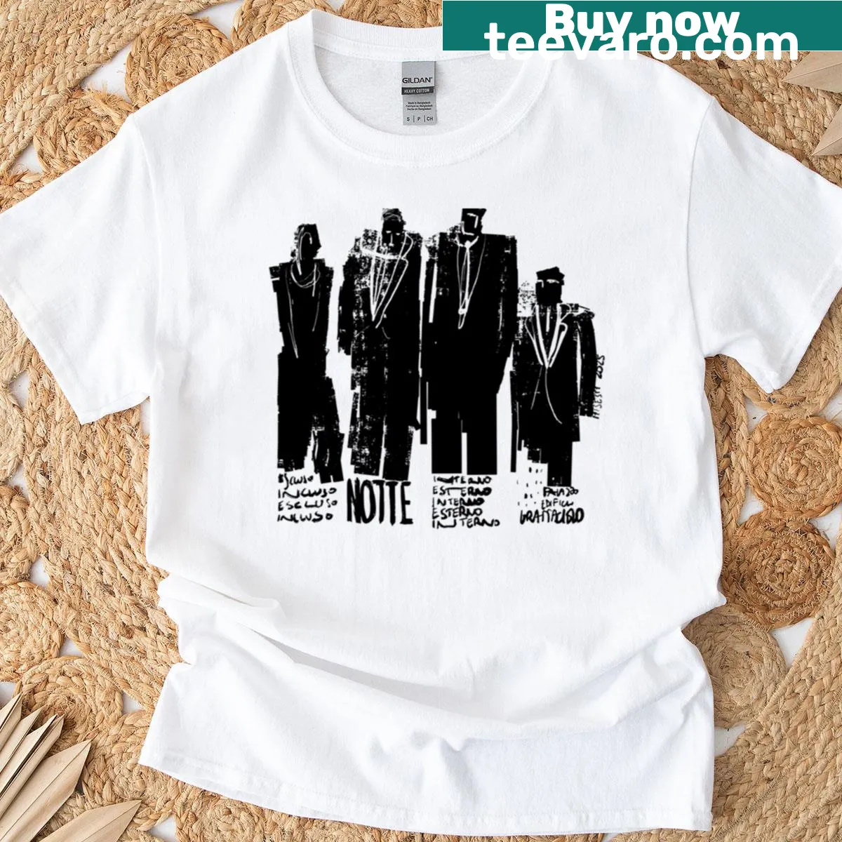 Abstract typography design of 'Notte' on a T-shirt — on a men's t-shirt