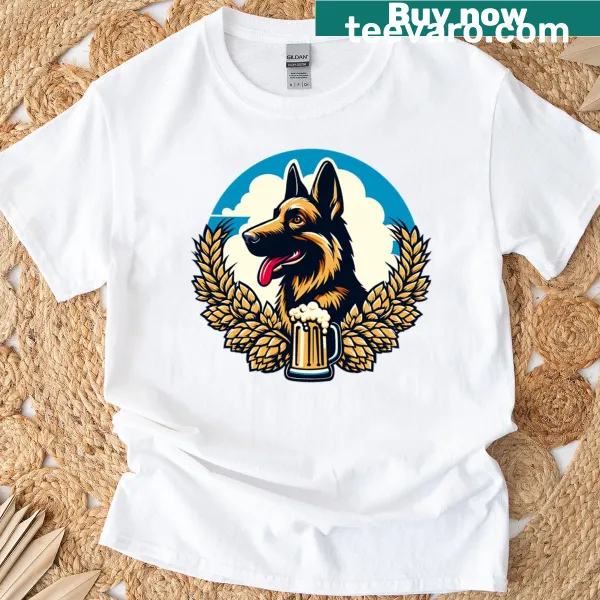 T-shirt featuring a German Shepherd with a beer for Oktoberfest