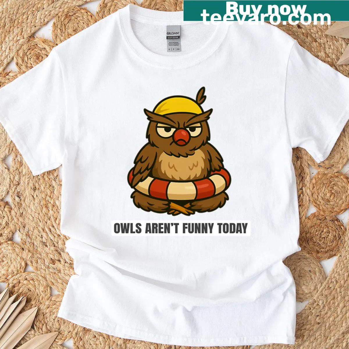 Surreal owl t-shirt featuring an exaggerated owl graphic — on a men's t-shirt