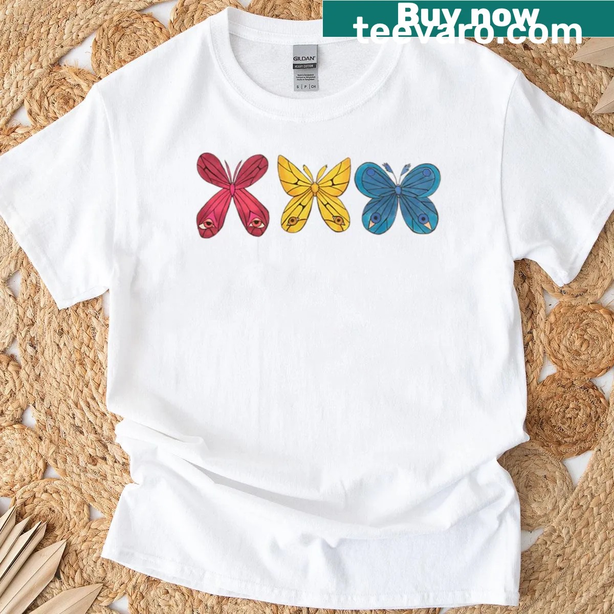 Illustrative t-shirt featuring pans and butterflies in a beautiful design — on a men's t-shirt