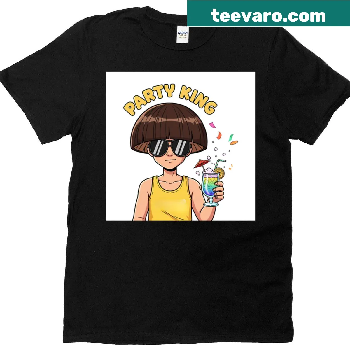 Text-based Party King t-shirt for fun-loving hosts — on a men's t-shirt