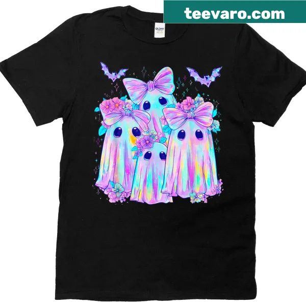Cute pastel galaxy ghost graphic on kids Halloween t-shirt