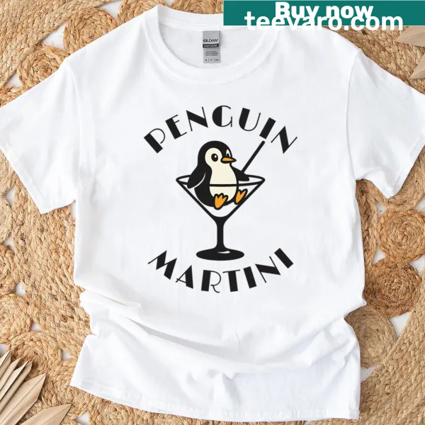 Funny design of a penguin holding a martini.